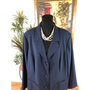 Sag harbor Women Plus 22W Jacket Navy Blue Lapel Notch Collar 3 Button Closure